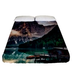 Italy Mountains Pragser Wildsee Fitted Sheet (queen Size) by Simbadda