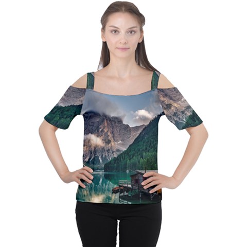 Italy Mountains Pragser Wildsee Cutout Shoulder Tee by Simbadda