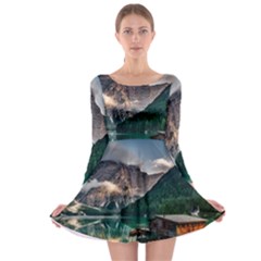 Italy Mountains Pragser Wildsee Long Sleeve Skater Dress by Simbadda