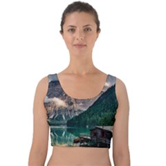 Italy Mountains Pragser Wildsee Velvet Crop Top by Simbadda