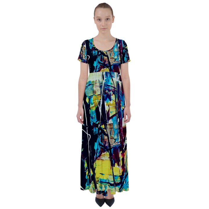 Dance Of Oil Towers 3 High Waist Short Sleeve Maxi Dress