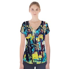 Dance Of Oil Towers 3 Short Sleeve Front Detail Top by bestdesignintheworld