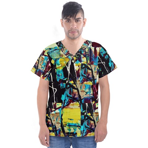 Dance Of Oil Towers 3 Men s V-neck Scrub Top by bestdesignintheworld