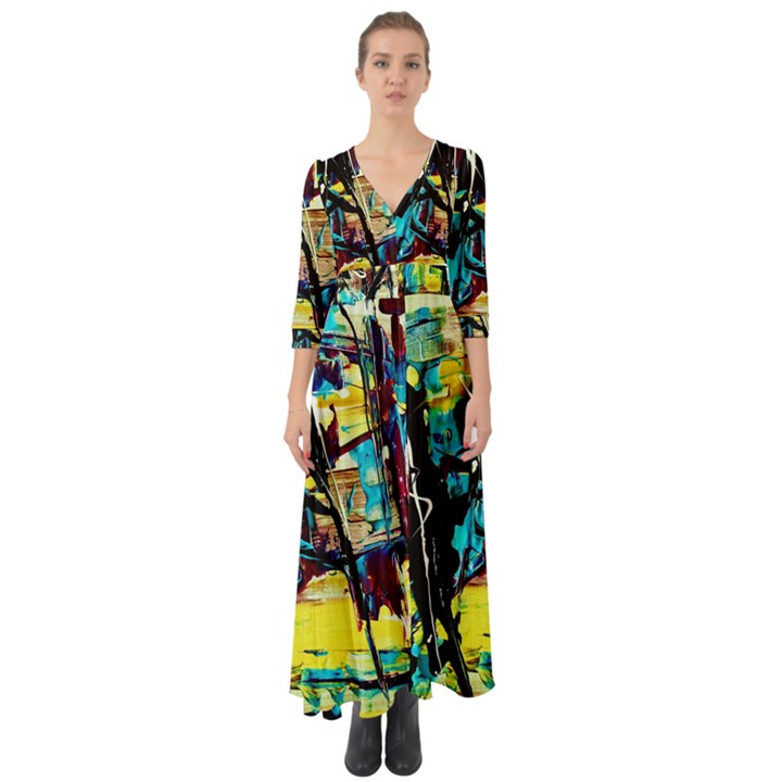 Dance Of Oil Towers 3 Button Up Boho Maxi Dress