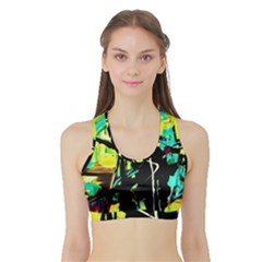 Dance Of Oil Towers 5 Sports Bra With Border by bestdesignintheworld