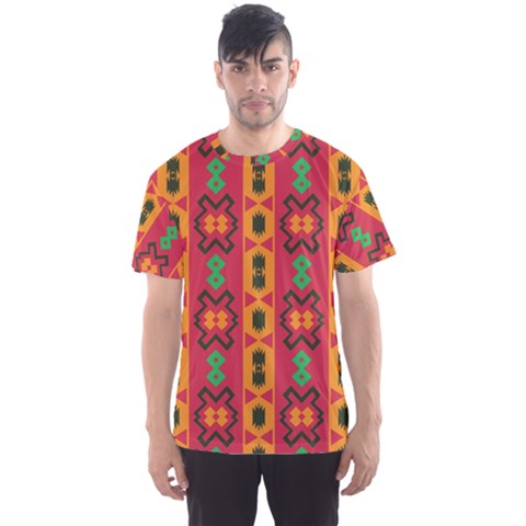 Tribal Shapes In Retro Colors                                 Men s Sport Mesh Tee by LalyLauraFLM