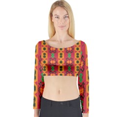 Tribal Shapes In Retro Colors                                 Long Sleeve Crop Top by LalyLauraFLM