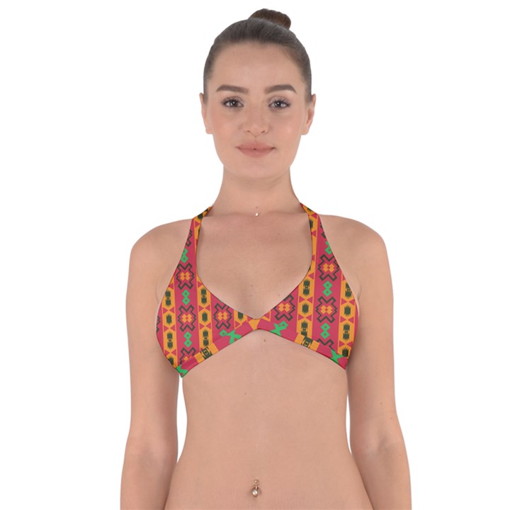 Tribal shapes in retro colors                                Halter Neck Bikini Top