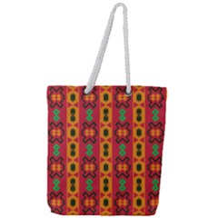 Tribal Shapes In Retro Colors                             Full Print Rope Handle Tote (large) by LalyLauraFLM