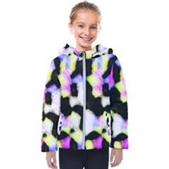 Watercolors Shapes On A Black Background                                 Kids  Hooded Puffer Jacket by LalyLauraFLM