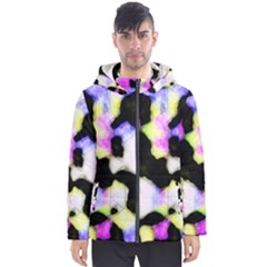 Watercolors Shapes On A Black Background                                  Men s Hooded Puffer Jacket