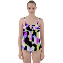 Watercolors Shapes On A Black Background                            Twist Front Tankini Set by LalyLauraFLM