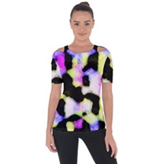 Watercolors Shapes On A Black Background                            Shoulder Cut Out Short Sleeve Top by LalyLauraFLM