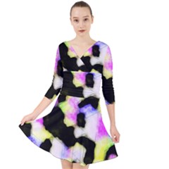 Watercolors Shapes On A Black Background                                    Quarter Sleeve Front Wrap Dress by LalyLauraFLM