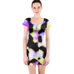 Watercolors Shapes On A Black Background                                  Short Sleeve Bodycon Dress by LalyLauraFLM