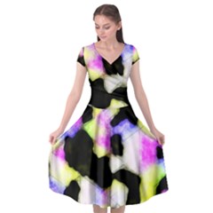 Watercolors Shapes On A Black Background                    Cap Sleeve Wrap Front Dress by LalyLauraFLM