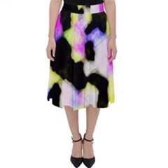 Watercolors Shapes On A Black Background                                 Folding Skater Skirt by LalyLauraFLM