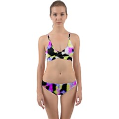 Watercolors Shapes On A Black Background                                    Wrap Around Bikini Set by LalyLauraFLM