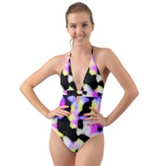 Watercolors Shapes On A Black Background                                      Halter Cut-out One Piece Swimsuit by LalyLauraFLM