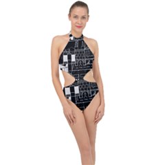 Drawing  Halter Side Cut Swimsuit