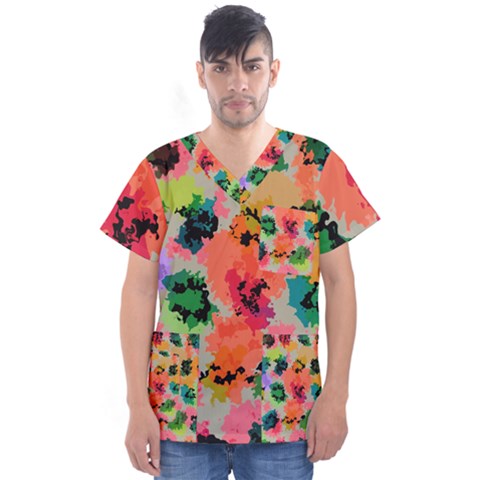 Colorful Spots                                    Men s V-neck Scrub Top by LalyLauraFLM