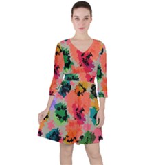 Colorful Spots                              Quarter Sleeve Ruffle Waist Dress by LalyLauraFLM