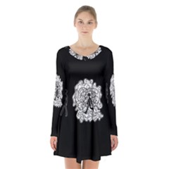 Drawing  Long Sleeve Velvet V-neck Dress