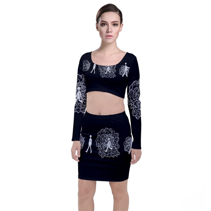 Drawing  Long Sleeve Crop Top & Bodycon Skirt Set