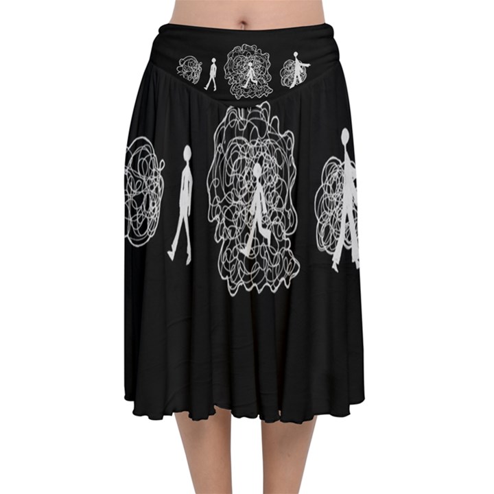 Drawing  Velvet Flared Midi Skirt