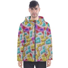 3d Shapes On A Grey Background                                   Men s Hooded Puffer Jacket by LalyLauraFLM