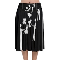 Drawing  Velvet Flared Midi Skirt