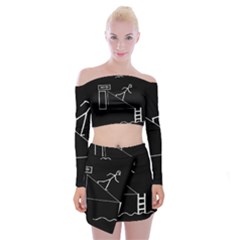 Drawing Off Shoulder Top With Mini Skirt Set by ValentinaDesign