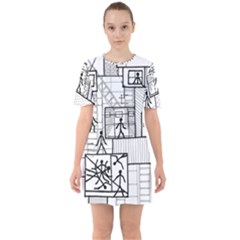 Drawing Sixties Short Sleeve Mini Dress by ValentinaDesign