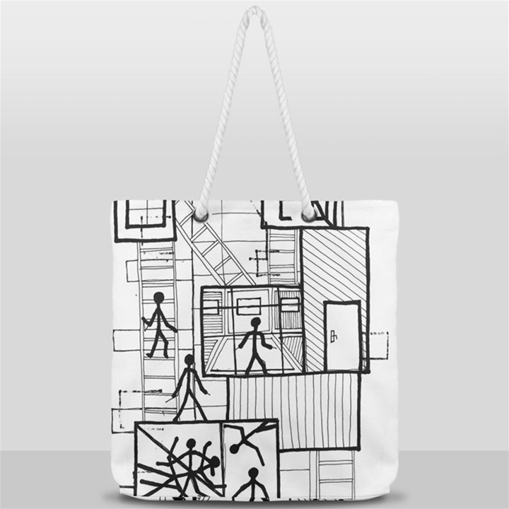 Drawing Full Print Rope Handle Tote (Large)