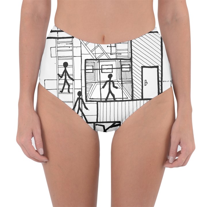 Drawing Reversible High-Waist Bikini Bottoms