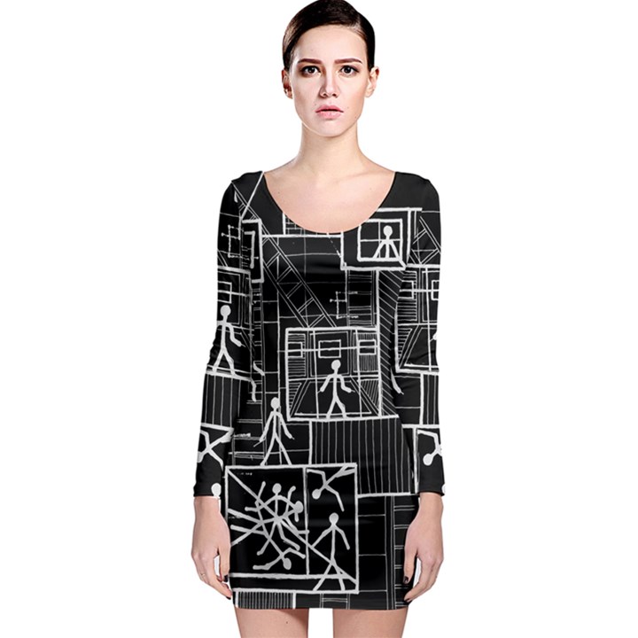 Drawing Long Sleeve Bodycon Dress