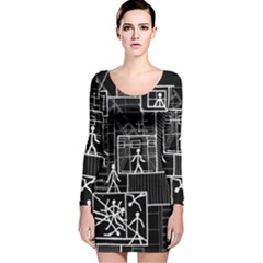 Drawing Long Sleeve Velvet Bodycon Dress