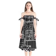 Drawing Shoulder Tie Bardot Midi Dress by ValentinaDesign