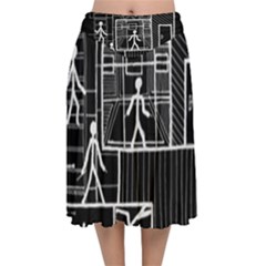 Drawing Velvet Flared Midi Skirt