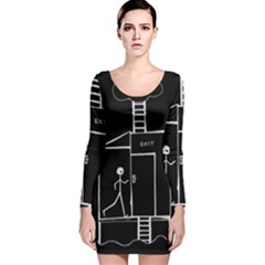 Drawing Long Sleeve Velvet Bodycon Dress