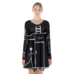 Drawing Long Sleeve Velvet V-neck Dress by ValentinaDesign