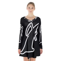 Drawing Long Sleeve Velvet V-neck Dress by ValentinaDesign