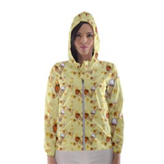 Funny Sunny Ice Cream Cone Cornet Yellow Pattern  Hooded Wind Breaker (women) by yoursparklingshop