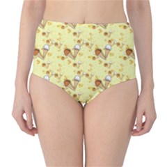 Funny Sunny Ice Cream Cone Cornet Yellow Pattern  Classic High-waist Bikini Bottoms by yoursparklingshop