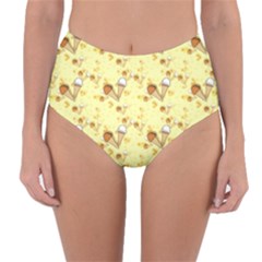 Funny Sunny Ice Cream Cone Cornet Yellow Pattern  Reversible High-waist Bikini Bottoms by yoursparklingshop