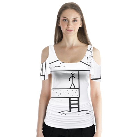 Drawing Butterfly Sleeve Cutout Tee  by ValentinaDesign