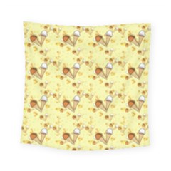 Funny Sunny Ice Cream Cone Cornet Yellow Pattern  Square Tapestry (small) by yoursparklingshop