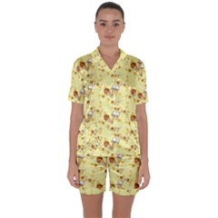 Funny Sunny Ice Cream Cone Cornet Yellow Pattern  Satin Short Sleeve Pyjamas Set by yoursparklingshop