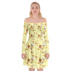 Funny Sunny Ice Cream Cone Cornet Yellow Pattern  Off Shoulder Skater Dress by yoursparklingshop