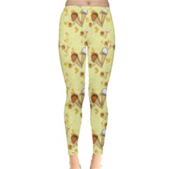 Funny Sunny Ice Cream Cone Cornet Yellow Pattern  Inside Out Leggings by yoursparklingshop